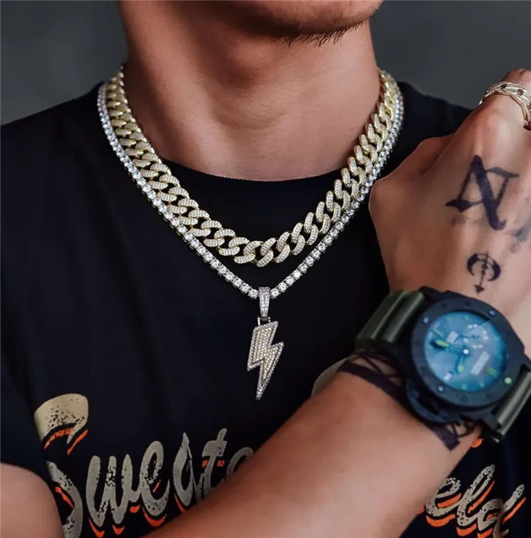 Copper Zircon Iced Out Lightning Bolt Necklace Coarse Cuba Hip Hop Bling Jewelry Gold Silver CZ Tennis Iced Out Chain Necklace
Copper Zircon Iced Out Lightning Bolt Necklace Coarse Cuba Hip Hop Bling Jewelry Gold Silver CZ Tennis Iced Out Chain Necklace