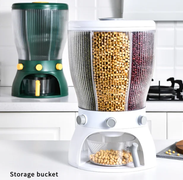 Kitchen 10kg rotatable bulk food cereal grain rice dispenser storage containers, White and green
Kitchen 10kg rotatable bulk food cereal grain rice dispenser storage containers, White and green