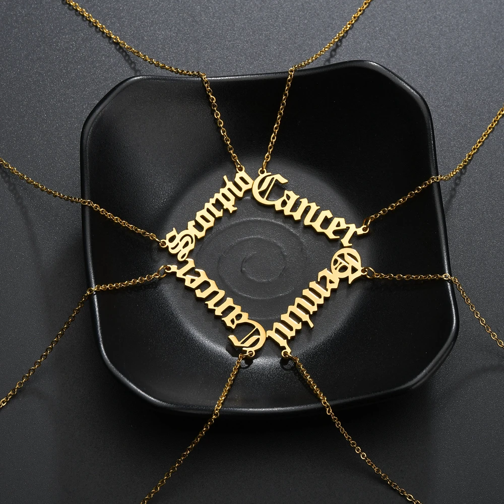 Old English 12 Zodiac Necklace 18K Vacuum plating Stainless Steel letter Word necklace for women Birthday Gift Monogram Jewelry
Old English 12 Zodiac Necklace 18K Vacuum plating Stainless Steel letter Word necklace for women Birthday Gift Monogram Jewelry