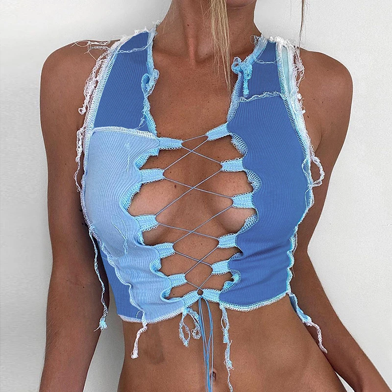 Fashion Thread End Design Bandage Patchwork Hole Sleeveless Female Tank Streetwear Casual Skinny Crop Tops For Women
Fashion Thread End Design Bandage Patchwork Hole Sleeveless Female Tank Streetwear Casual Skinny Crop Tops For Women