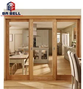 Wholesale Foshan Simple Clear Glass Wooden Door Design Oak Wood Frame Sliding Kitchen Entrance Customized Interior Doors