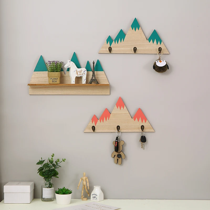 

ins wall decor Multicolor Hill shape with 3hooks Combination shelf Cute children's room Country house Decorations, Picture shows