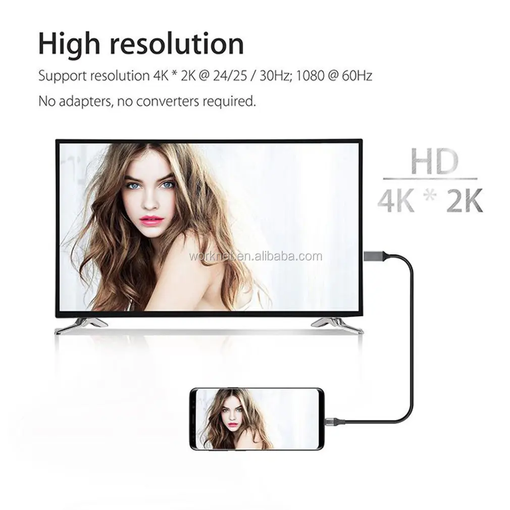 2m type C to HDMI Cable Adaptor for MacBook Samsung Galaxy S9/S8/Note 9 Huawei P20 Pro USB-C HDMI Adapter - ANKUX.COM