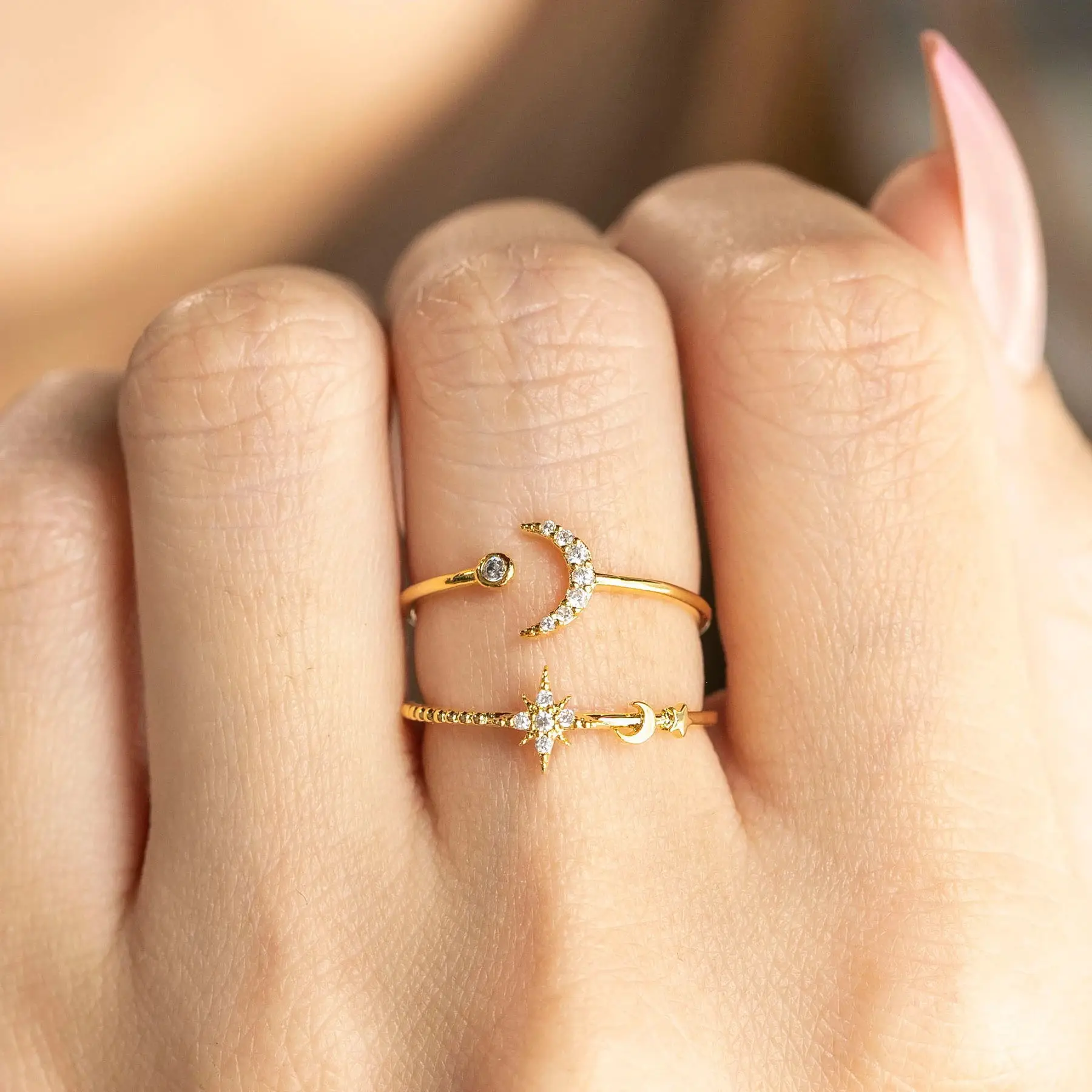 2 pcs/set vintage moon star pave 5a cubic zirconia charm rings female fashion 925 sterling silver jewelry, Customized
2 pcs/set vintage moon star pave 5a cubic zirconia charm rings female fashion 925 sterling silver jewelry, Customized