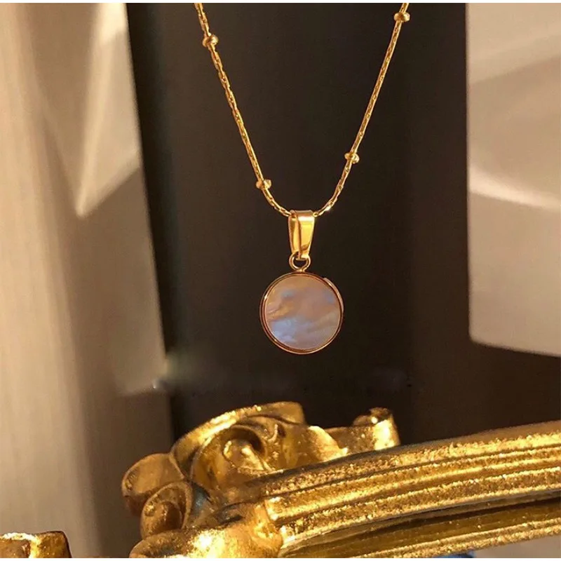 Exquisite Stainless Steel Jewelry Geometric Circle Shell Pendant Necklace Gold Beads Chain Moonstone Necklace
Exquisite Stainless Steel Jewelry Geometric Circle Shell Pendant Necklace Gold Beads Chain Moonstone Necklace