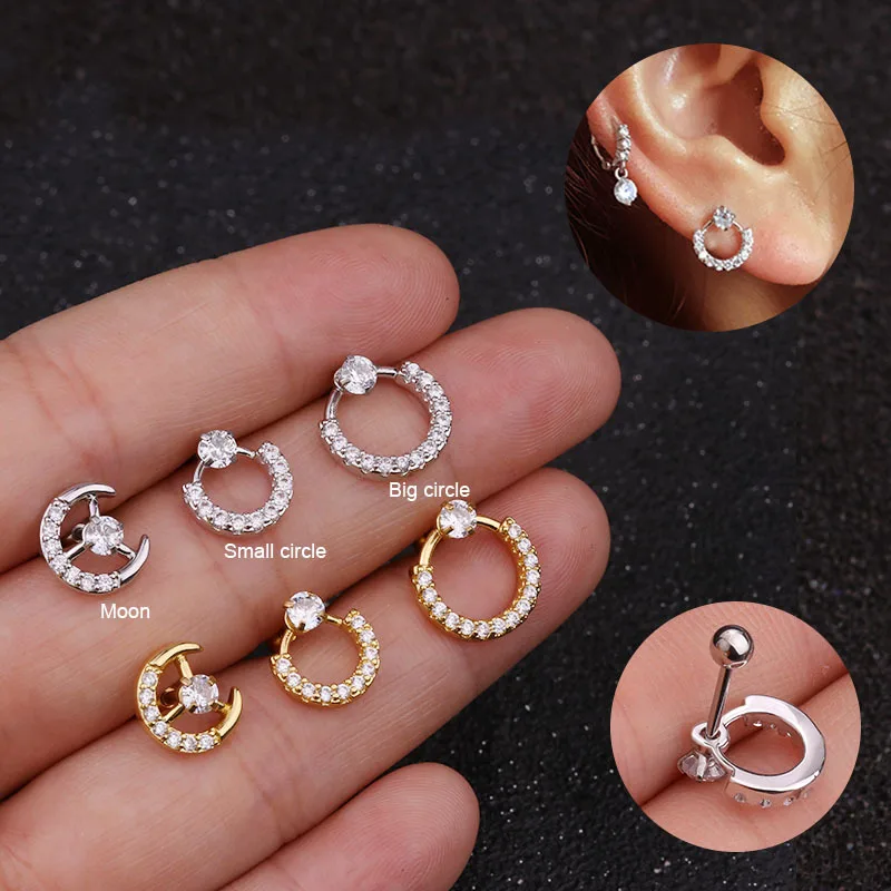Stainless Steel Screw Ear Piercing Moon Zircon Circle Cartilage Stud Earrings for Women Ear Bone nail Jewelry
Stainless Steel Screw Ear Piercing Moon Zircon Circle Cartilage Stud Earrings for Women Ear Bone nail Jewelry
