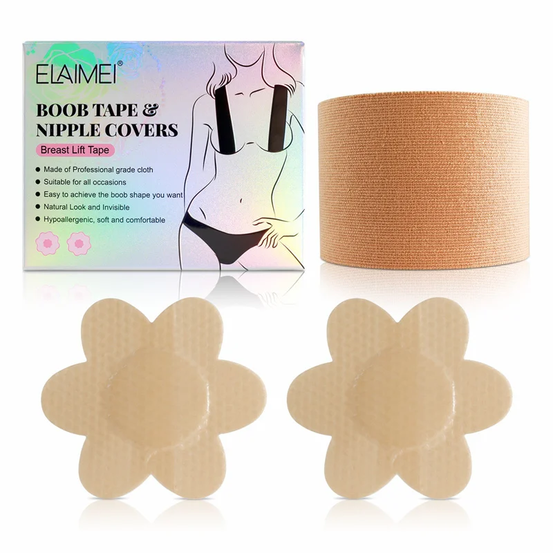 

ELAIMEI sixy girls invisible nipple cover elastic cloth boob tape breast lift anti bump anti sagging patch for women with box