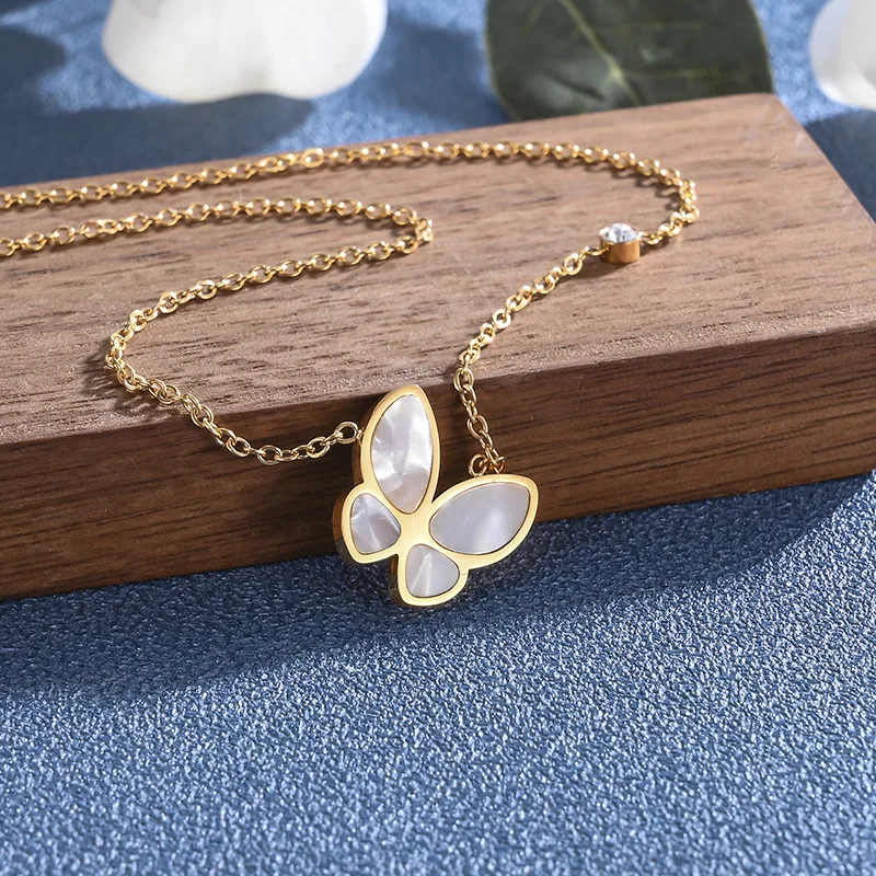 18k gold plated stainless steel butterfly necklace white shell butterfly pendant necklace, As pictures
18k gold plated stainless steel butterfly necklace white shell butterfly pendant necklace, As pictures