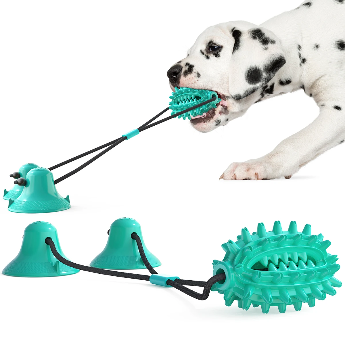 

Amazon most pop pet toy Cactus-shaped Molar Ball with Two Suction Cups for dog chew TPR toys and dog toothbrush toy, Turquiose/green/yellow