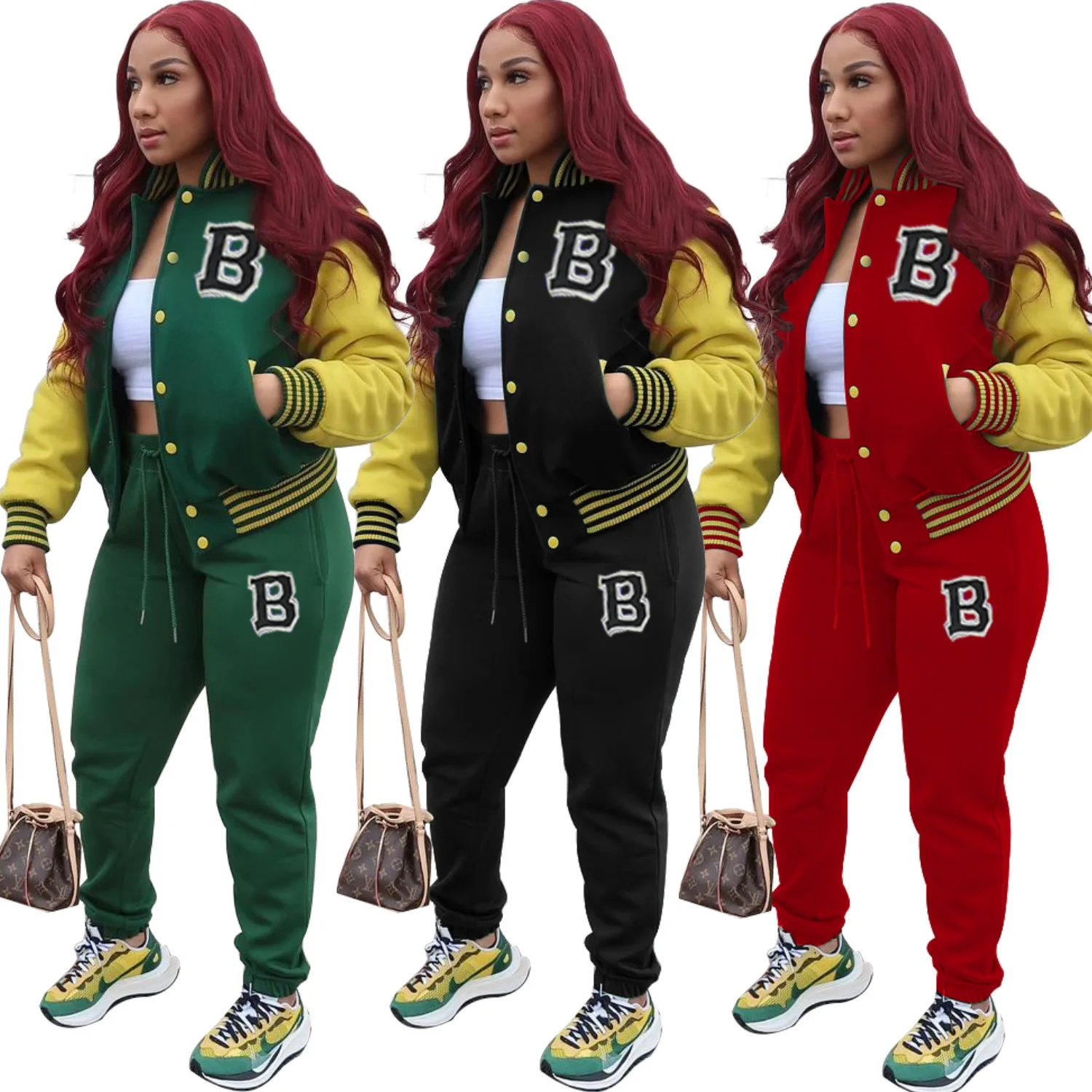 2021 Hot Sale Print Letter Baseball Jacket 2 Piece Pants Set Women Jogger Sweatsuit Patchwork Baseball Uniform
2021 Hot Sale Print Letter Baseball Jacket 2 Piece Pants Set Women Jogger Sweatsuit Patchwork Baseball Uniform