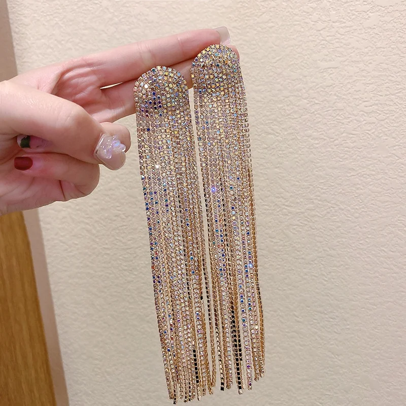 Fashion Shiny Rhinestone Long Chain Dangle Earrings Jewelry Trendy Evening Dress Statement Earrings Accessories, Picture shows
Fashion Shiny Rhinestone Long Chain Dangle Earrings Jewelry Trendy Evening Dress Statement Earrings Accessories, Picture shows