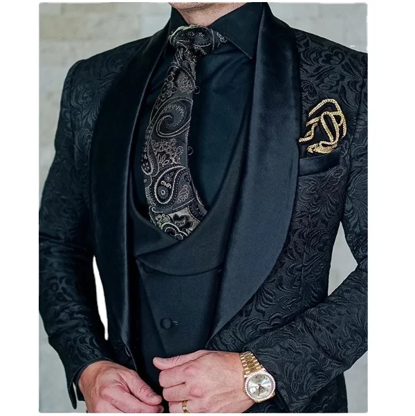 

2022 Business Suits Ialian Design Custom Black Tuxedo Jacket 3 Piece Groom Terno Suit For Men(Jacket+vest+Pants)