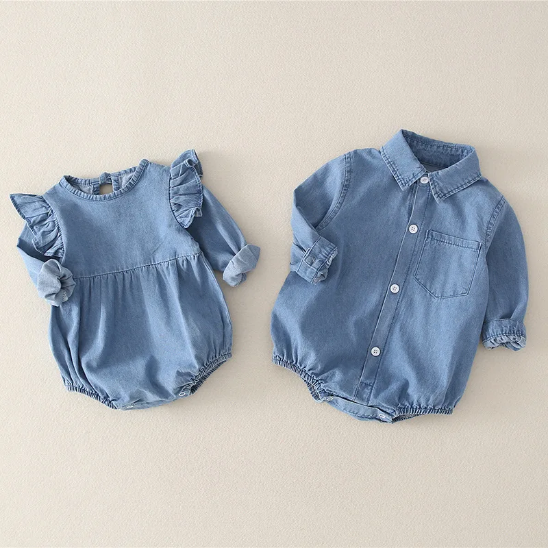 Autumn spring long sleeve turn down collar girl boy jean jumpsuit toddler baby button denim romper
Autumn spring long sleeve turn down collar girl boy jean jumpsuit toddler baby button denim romper