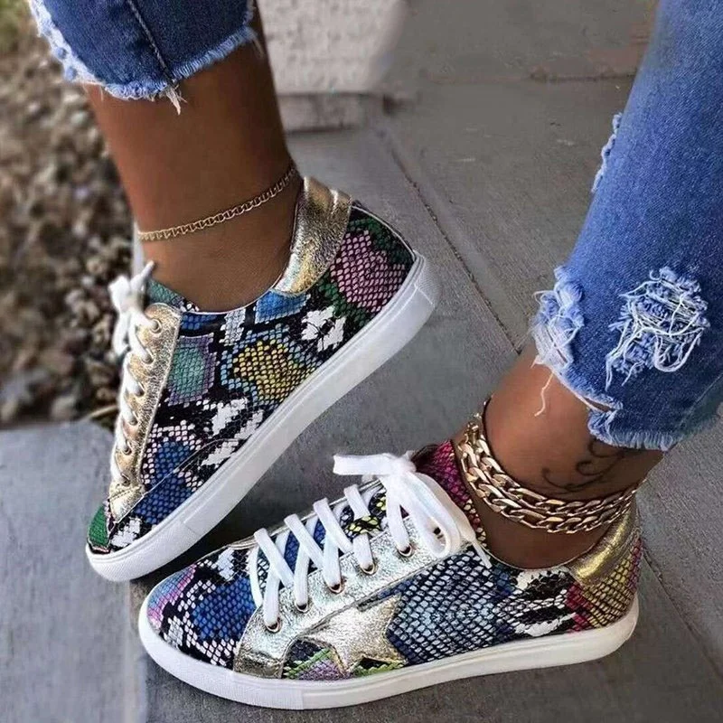 Ladies PU Upper Casual Walking Flat Shoes Breathable Snake Skin Shoes For Women, Blue, brown, white
Ladies PU Upper Casual Walking Flat Shoes Breathable Snake Skin Shoes For Women, Blue, brown, white