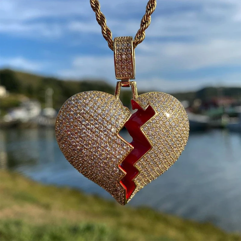 Hip hop Brass Micro insert Broken Heart pendant Necklace CZ Personality street Necklace High quality Jewelry
Hip hop Brass Micro insert Broken Heart pendant Necklace CZ Personality street Necklace High quality Jewelry