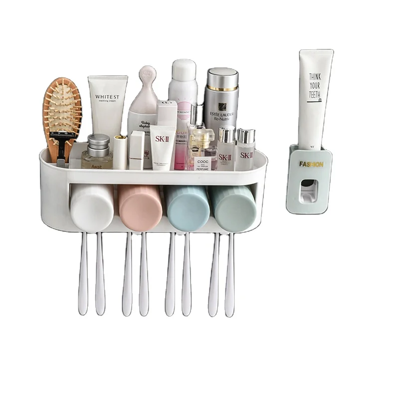 Wall Mount Toothbrush Holder with Automatic Toothpaste Dispenser Squeezer Multifunctional Bathroom Organizer with 4 Cups, White
Wall Mount Toothbrush Holder with Automatic Toothpaste Dispenser Squeezer Multifunctional Bathroom Organizer with 4 Cups, White