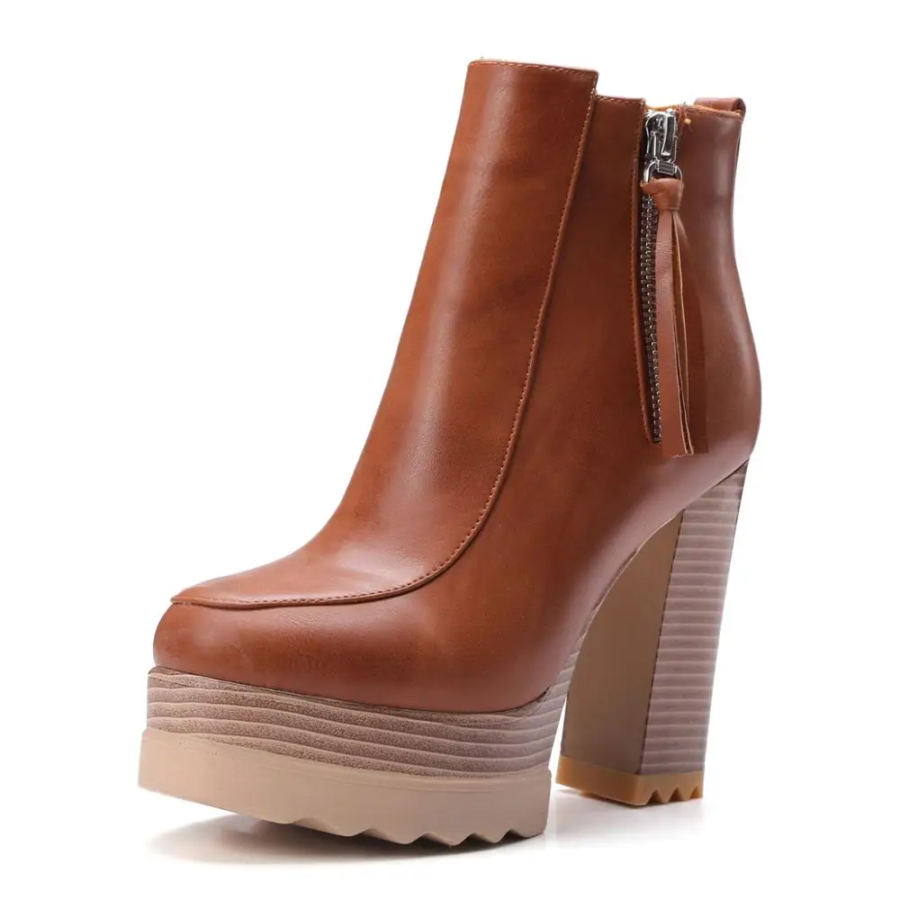 Brown Waterproof Platform Thick High Heel Zipper Tassels Ladies Booties, Black,brwon,khaki,camel
Brown Waterproof Platform Thick High Heel Zipper Tassels Ladies Booties, Black,brwon,khaki,camel