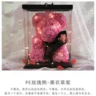 25cm 40cm 70cm red pink pe soap rose flower bear with clear package box and light on sale