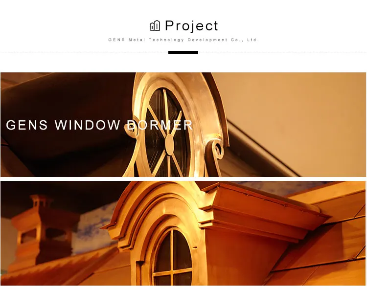 Custom copper window dormers for building materials