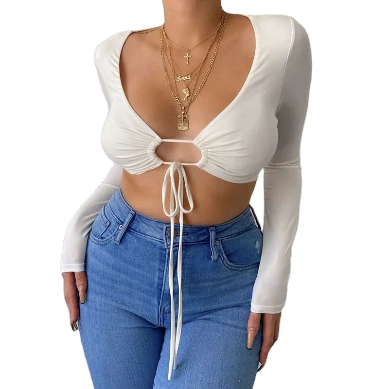 Fashion Wrap Tie Front Top Solid Long Sleeve Shirts And Blouses Women Autumn Fashion Cropped Tops Slim Streetwear
Fashion Wrap Tie Front Top Solid Long Sleeve Shirts And Blouses Women Autumn Fashion Cropped Tops Slim Streetwear
