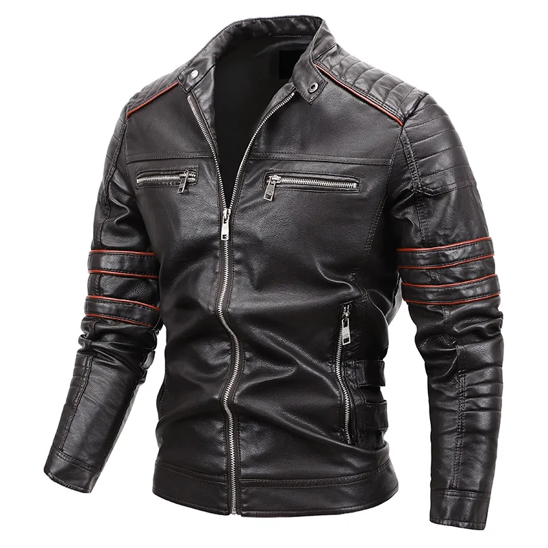 Hot Sale Men's Slim Leather Jacket Top Quality Warm Fleece PU Jacket Fashion Collar Cool Motorcycle Coats Outwear, Picture shown 
Hot Sale Men's Slim Leather Jacket Top Quality Warm Fleece PU Jacket Fashion Collar Cool Motorcycle Coats Outwear, Picture shown