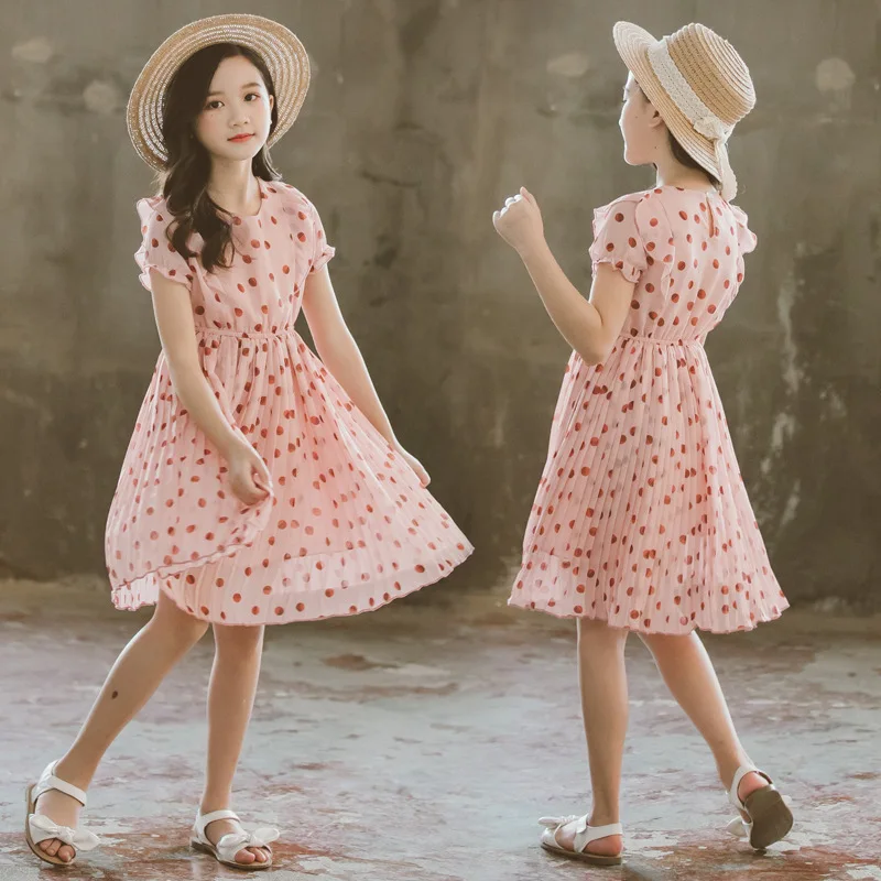 

Children's clothing 2021 new girls skirts summer big children foreign princess dress polka dot chiffon skirt, Customized