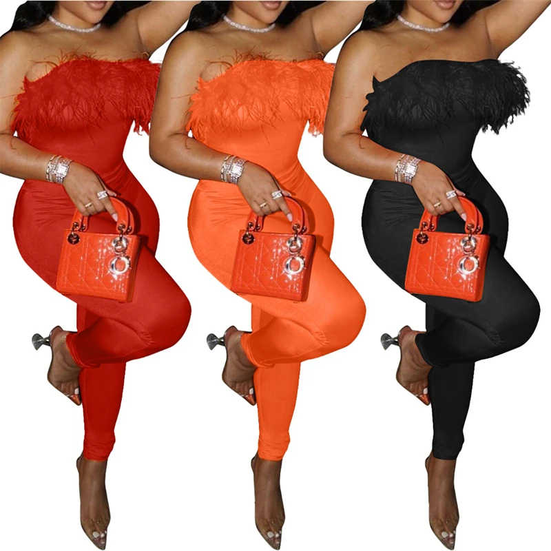 2022 new jumpsuits bodycon red black color back open party strapless sleeveless feather tube top long pants jumpsuit for women
2022 new jumpsuits bodycon red black color back open party strapless sleeveless feather tube top long pants jumpsuit for women