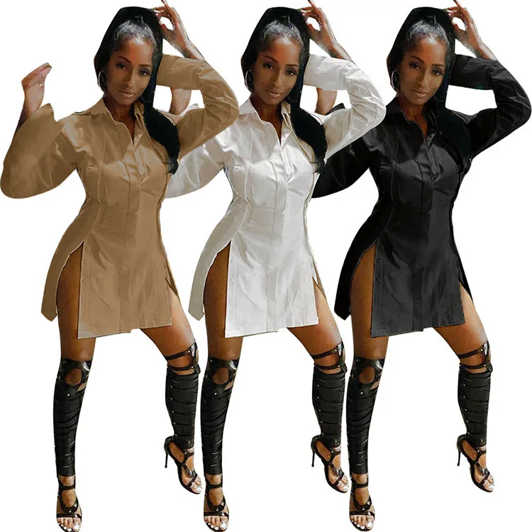 2021 Fall new hot sale solid color patchwork button down split women shirts dress, 3 colors and also can make as your request
2021 Fall new hot sale solid color patchwork button down split women shirts dress, 3 colors and also can make as your request