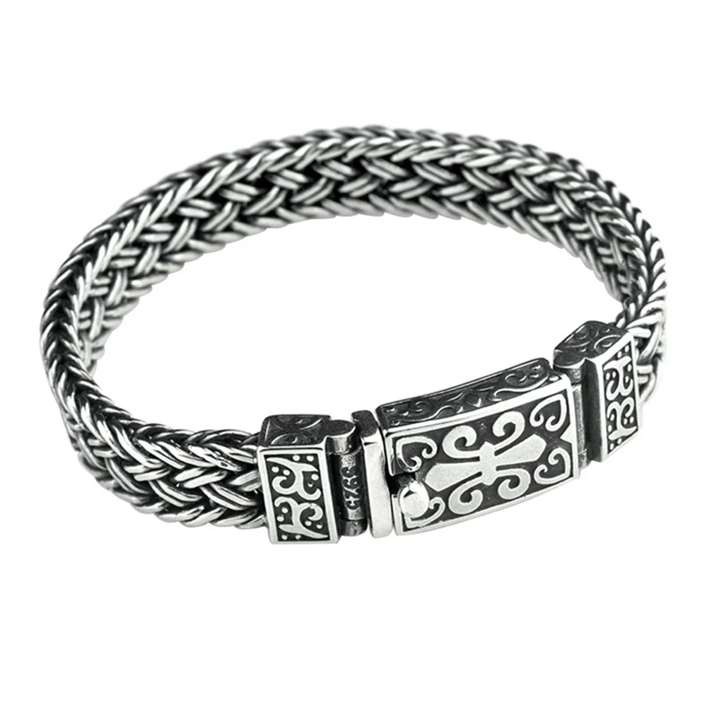 S925 Sterling Silver Wide Woven Bracelet Men's Vintage Large Buckle Pattern Punk Hip Hop Bracelet Jewelry
S925 Sterling Silver Wide Woven Bracelet Men's Vintage Large Buckle Pattern Punk Hip Hop Bracelet Jewelry