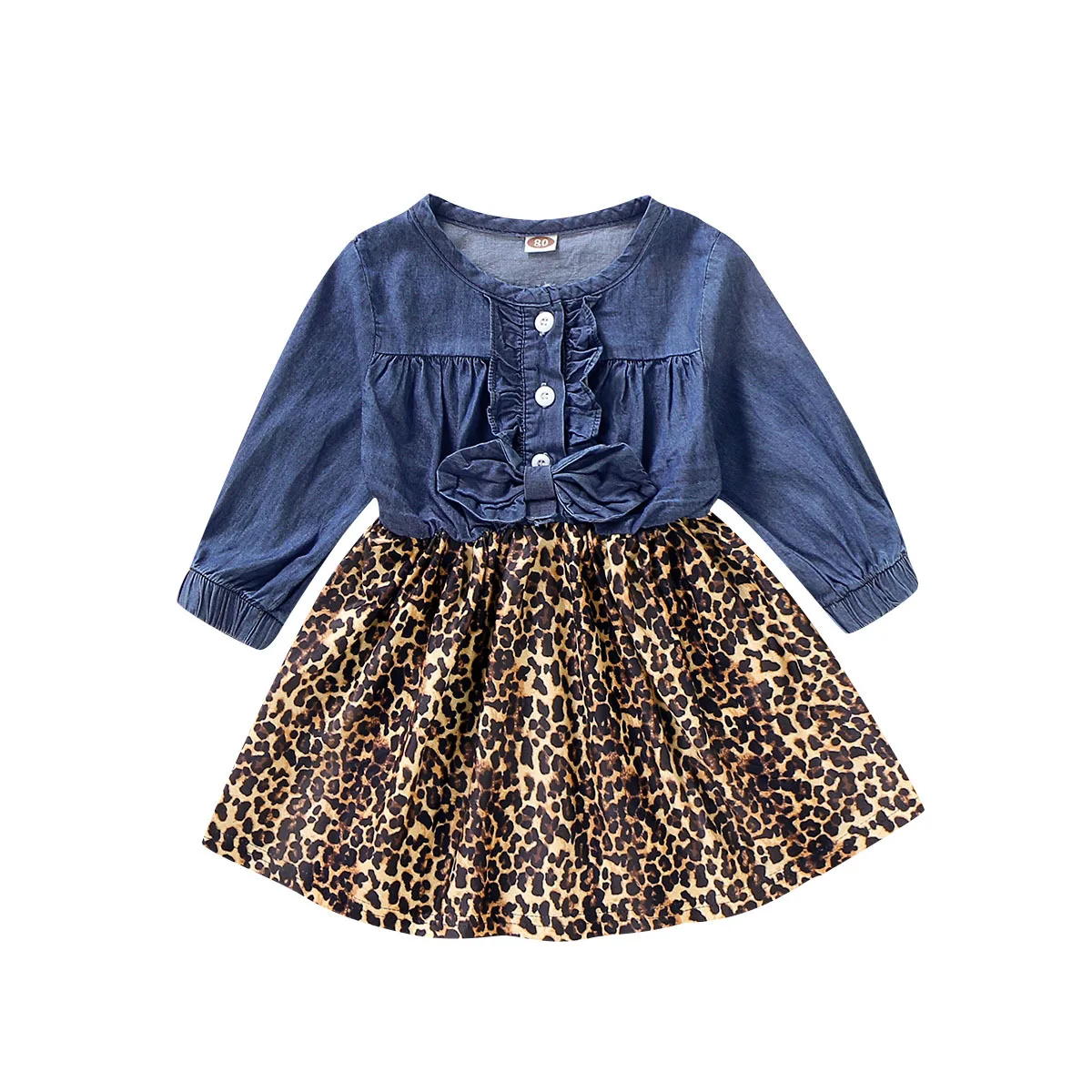 2020 Baby Kids Girls Clothing Denim Top Leopard Skirt Long Sleeve Bow Dresses Children Princess Dress, Blue
2020 Baby Kids Girls Clothing Denim Top Leopard Skirt Long Sleeve Bow Dresses Children Princess Dress, Blue
