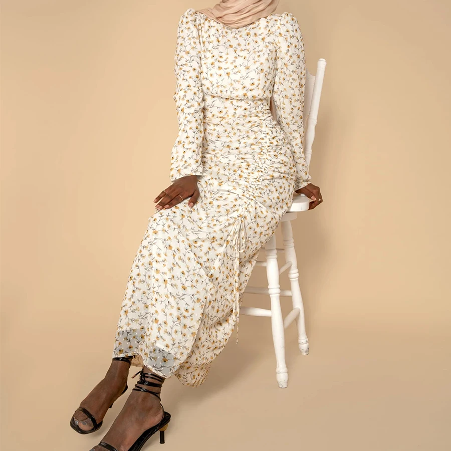 Women 3D Floral Printed Muslim Dress Elegant Evening Islamic Dress Straw String Maxi Long Dress, Beige
Women 3D Floral Printed Muslim Dress Elegant Evening Islamic Dress Straw String Maxi Long Dress, Beige