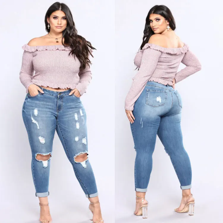 Jeans with Holes Fashion Ripped Jeans Mid Waist Stretch Women Casual Pants Hight Quality Front Hole Jeans, Blue
Jeans with Holes Fashion Ripped Jeans Mid Waist Stretch Women Casual Pants Hight Quality Front Hole Jeans, Blue