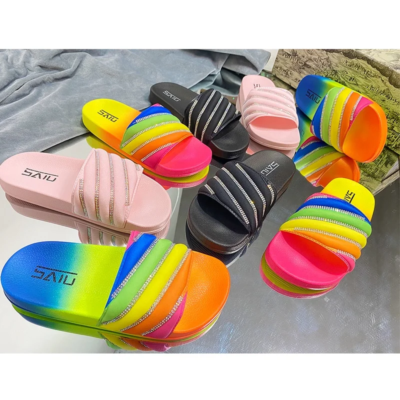 fashion women rainbow rhinestone slippers slides tie dye ladies diamond sandals women colorful slippers rainbow slides for women, Pink/black/multi
fashion women rainbow rhinestone slippers slides tie dye ladies diamond sandals women colorful slippers rainbow slides for women, Pink/black/multi