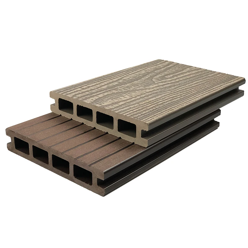 Waterproof 3d grain embossed wood plastic composite outdoor patio wpc hollow decking exterior flooring