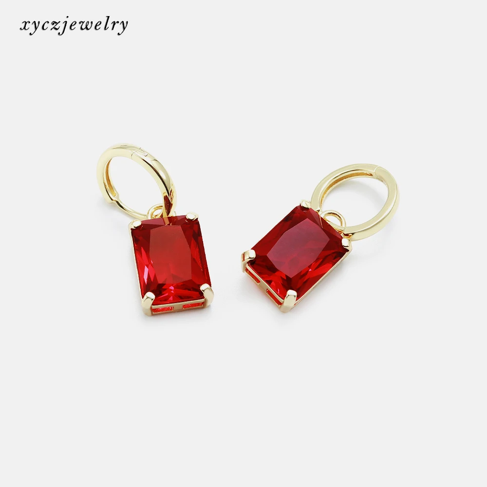 Simple and generous brass jewelry red blue rectangular glass drop earrings, Blue/red 
Simple and generous brass jewelry red blue rectangular glass drop earrings, Blue/red