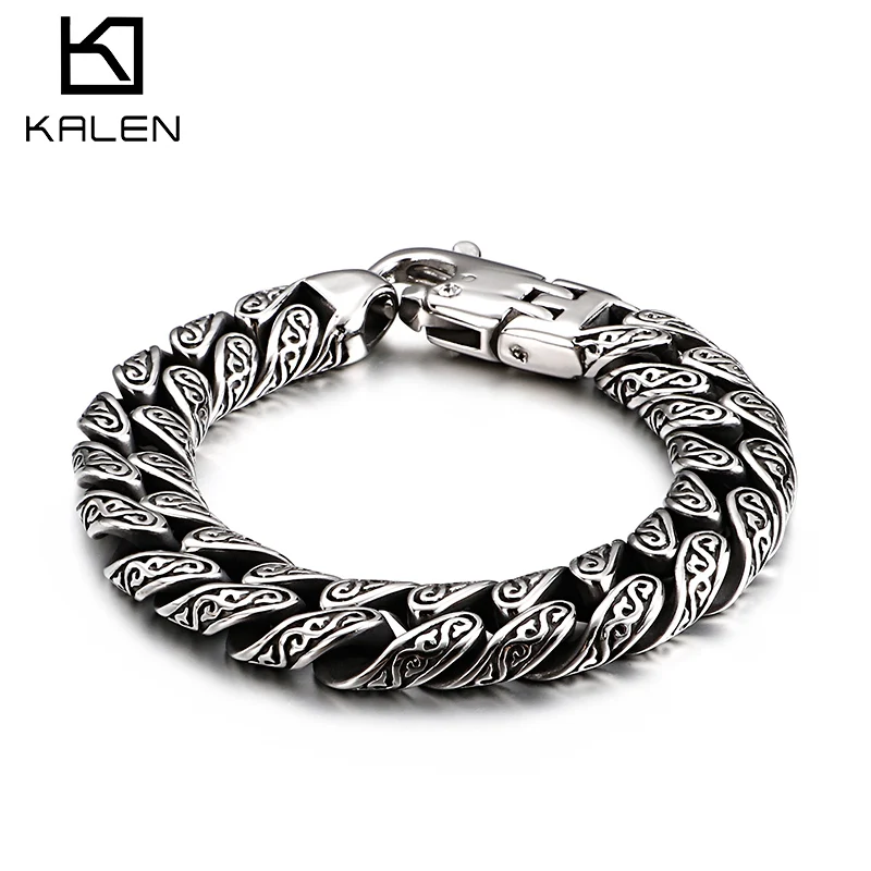 

KALEN Totem Retro Jewelry Bracelets Bangles Symbol Titanium Charm Stainless Steel Cuban Chain Link Bracelet Men