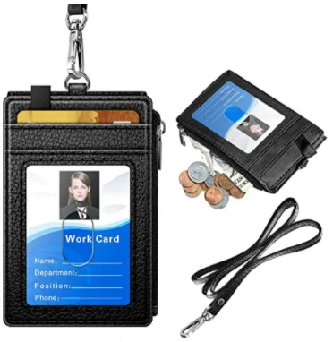 Leather Badge Holder with Zipper Pocket 1 Clear ID Window and 3 Card Slots with Secure Cover Premium Leather ID Card Holder, Black or custom color
Leather Badge Holder with Zipper Pocket 1 Clear ID Window and 3 Card Slots with Secure Cover Premium Leather ID Card Holder, Black or custom color