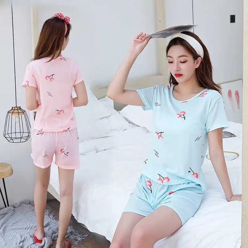 Summer sweet cherry student pajamas female short-sleeved shirt regular thickness home service female summer 2 piece suit
Summer sweet cherry student pajamas female short-sleeved shirt regular thickness home service female summer 2 piece suit