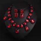 American luxury heavy crystal green ruby diamond short collar necklace earrings set women jewelry sets