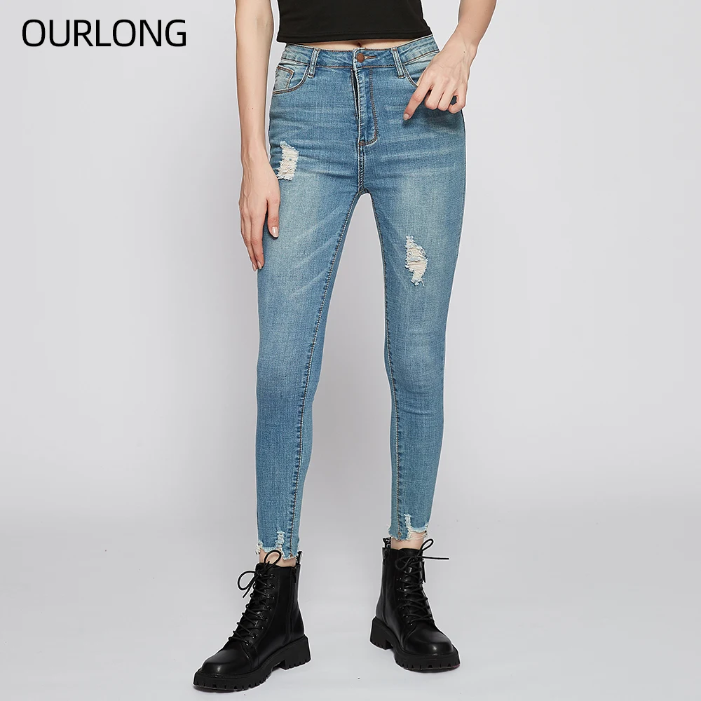 OURLONG elastic denim ripped stretch jeans skinny sheath pencil pants trousers women
OURLONG elastic denim ripped stretch jeans skinny sheath pencil pants trousers women