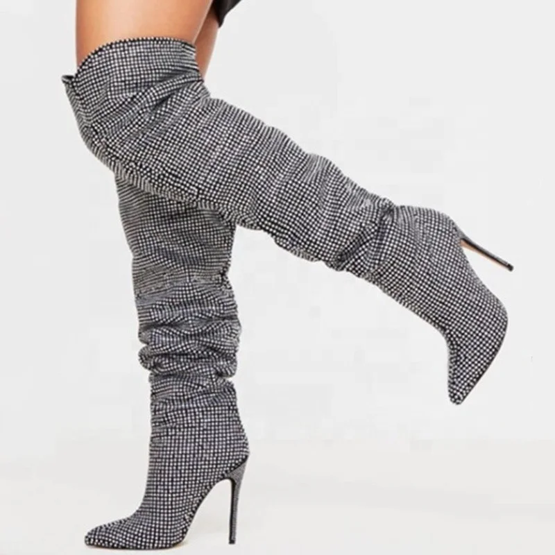 Fashion Western Bling Diamond Decorate Women Winter Over Knee High Boots Pointed Toe High Thin Heels Outdoor Shoes, Silver
Fashion Western Bling Diamond Decorate Women Winter Over Knee High Boots Pointed Toe High Thin Heels Outdoor Shoes, Silver