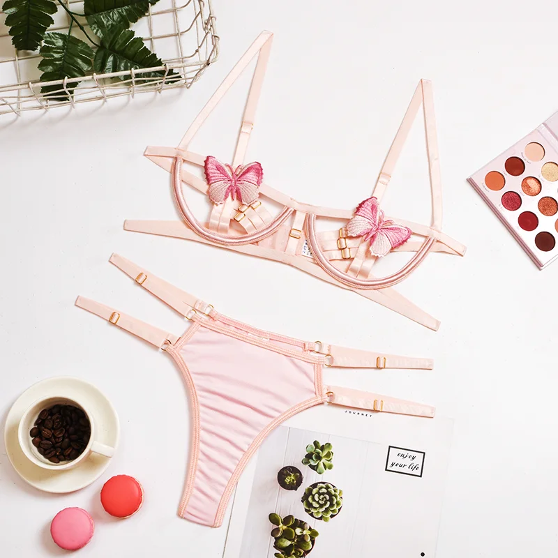 Women Sexy Lingerie Set Butterfly Embroidery Adjustable Strap Crossover Design Ultra Thin Bra Underwear Pink Bra Panty Set #0490
Women Sexy Lingerie Set Butterfly Embroidery Adjustable Strap Crossover Design Ultra Thin Bra Underwear Pink Bra Panty Set #0490