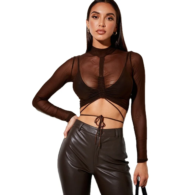 RaHB1041 women crop top long sleeve turtle neck see-through ruffles lace-up sexy clothing night club party, Shown
RaHB1041 women crop top long sleeve turtle neck see-through ruffles lace-up sexy clothing night club party, Shown