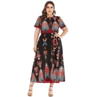 Fashion Luxury Print Dress Ladies Elastic Waist Summer Casual Dresses Women Lady Elegant Plus Size Maxi Dress