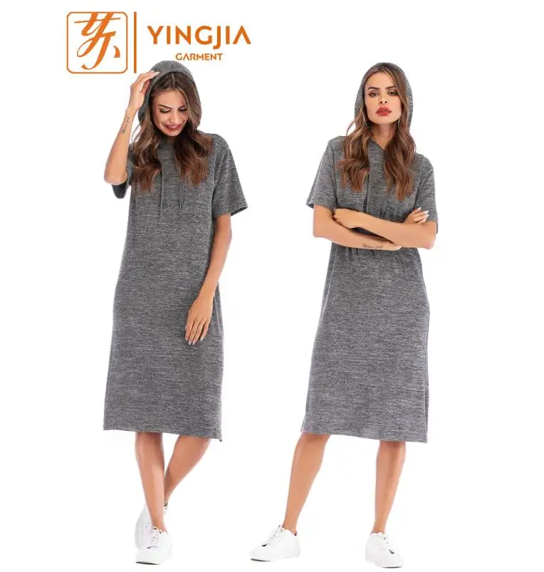 High Quality Women T-shirt Dress Hooded Short Sleeves Blank T shirt Dress Round Neck Split Hooded T-shirt Dress, Gray
High Quality Women T-shirt Dress Hooded Short Sleeves Blank T shirt Dress Round Neck Split Hooded T-shirt Dress, Gray