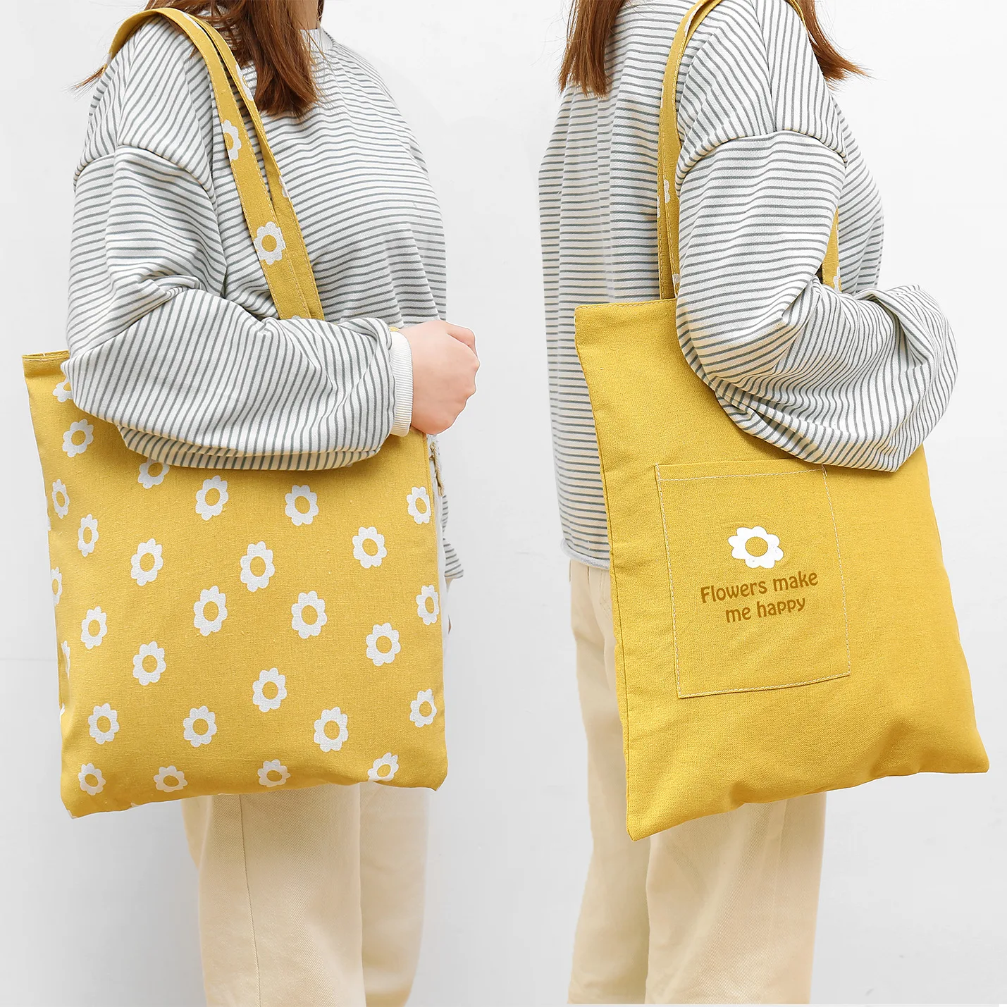 Cotton linen fabric women hand shopping bags canvas double side flower printed reversible canvas cotton tote bag with pocket, Yellow, pink, green
Cotton linen fabric women hand shopping bags canvas double side flower printed reversible canvas cotton tote bag with pocket, Yellow, pink, green