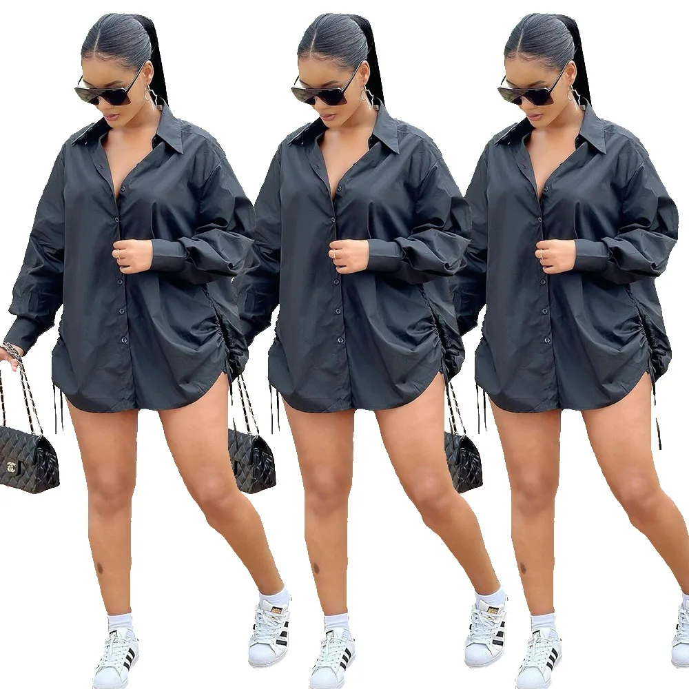 DUODUOCOLOR Hot style fashion lapel loose draw cord wrinkle solid color long slevee shirt casual dresses D10584
DUODUOCOLOR Hot style fashion lapel loose draw cord wrinkle solid color long slevee shirt casual dresses D10584