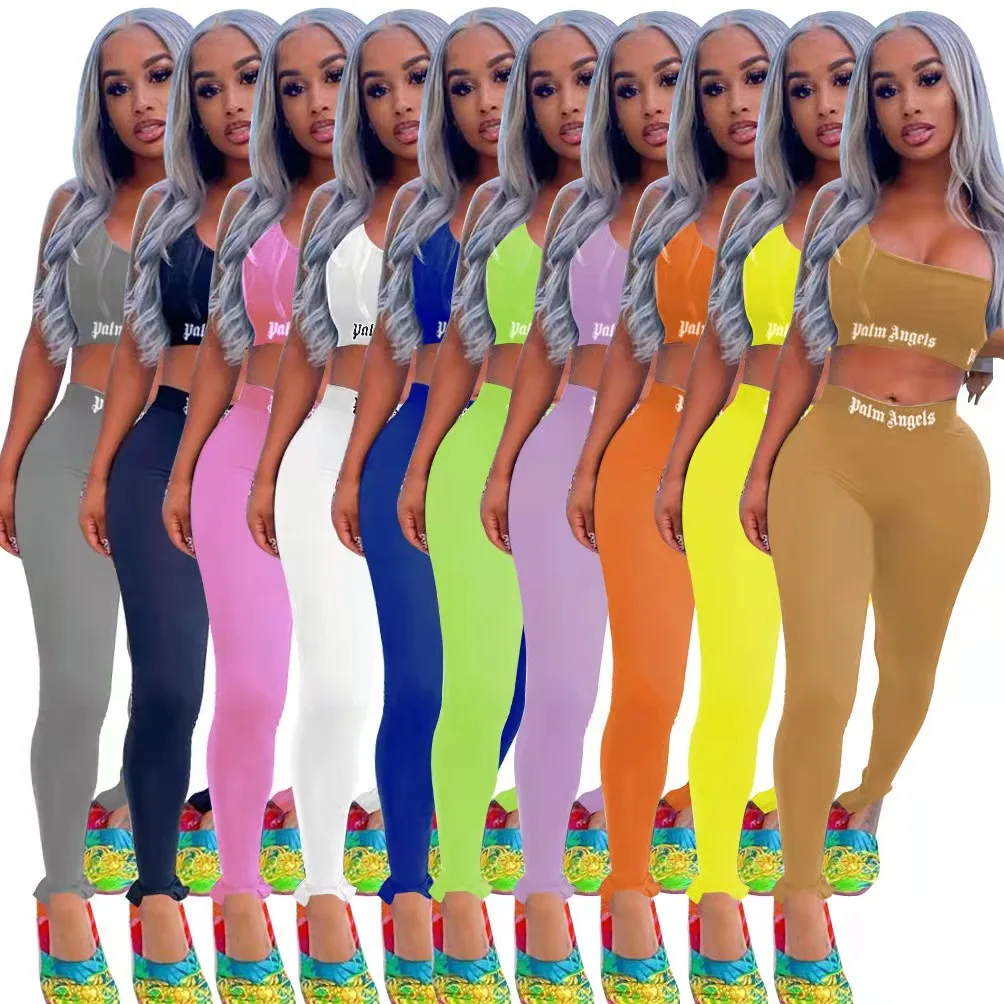Autumn fashion casual solid color sleeveless one shoulder crop top sports home two piece pants set clothing for women, As picture or customized make
Autumn fashion casual solid color sleeveless one shoulder crop top sports home two piece pants set clothing for women, As picture or customized make