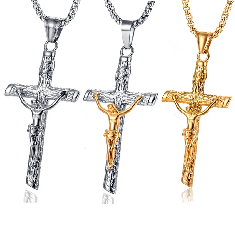 

Acero inoxidable chapado en oro collares para hombre stainless steel gold pendant necklace cross jewelry jesus chain for men, 18k gold, silver, silver + gold