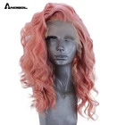 Synthetic Lace Wig Wigs Anogol Water Wave Rose Pink Synthetic Lace Front Wig Curly Wigs
